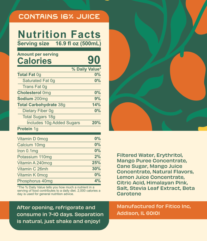 Vidagua Mango Ginger Nutrition Facts